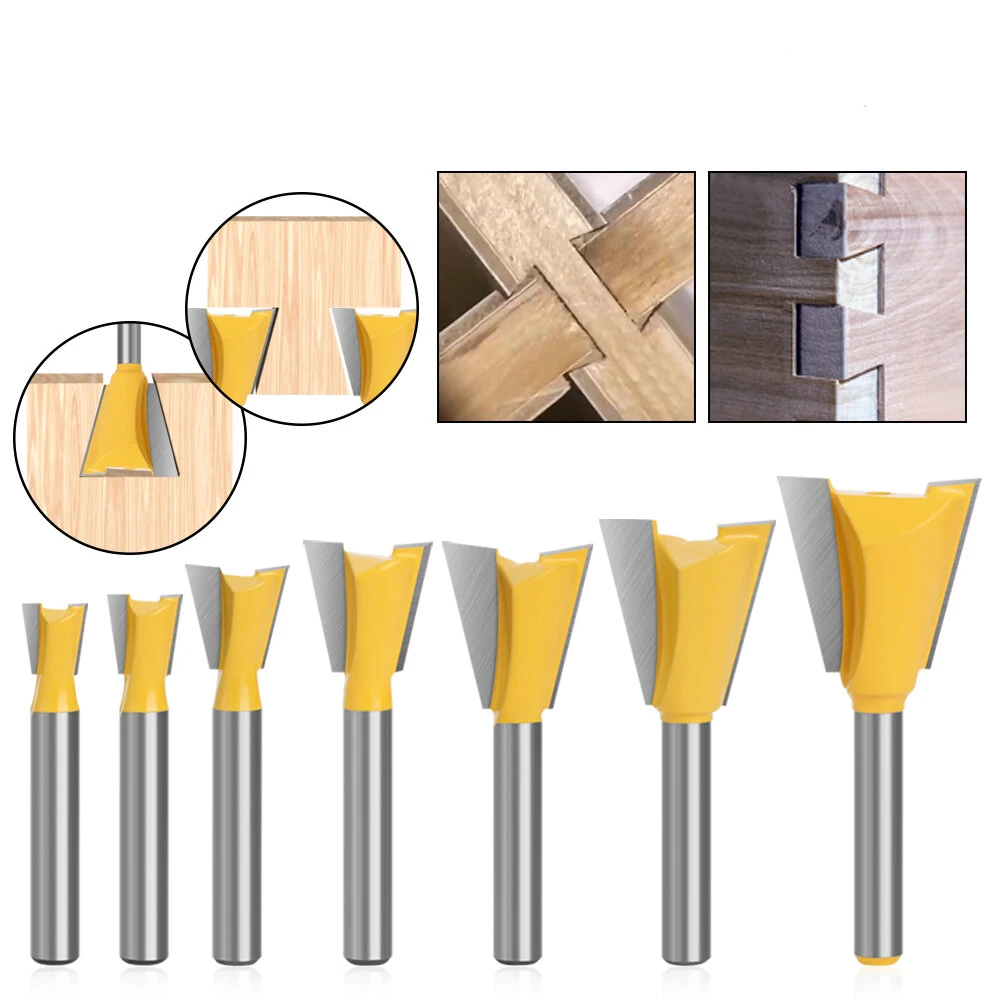 LAVIE 6-Piece Dovetail Router Bit Set - 1/4 Shank - 6mm to 7/8 Cutting Dia
