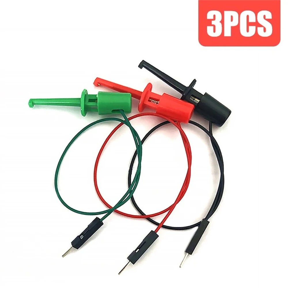 3PCS Hook Test Clip Probes with Male Dupont Cable | 20cm for Transistor & Electronics Repair