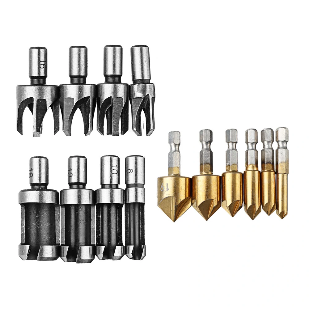 Drillpro 14pcs Chamfer Countersink Drill Bit Set | Wood Plug Cutter for Woodworking
