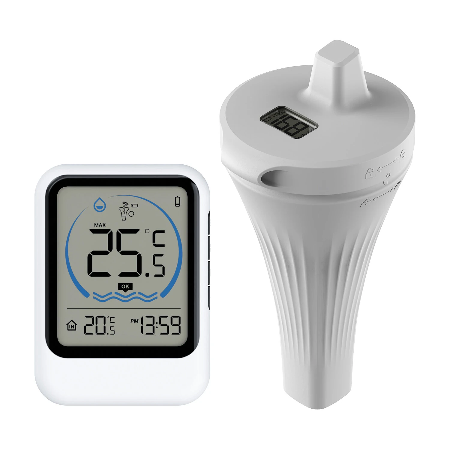 MK8007A Wireless Pool Thermometer - Floating Sensor with LCD Display | Indoor Outdoor Water Temperature Monitor