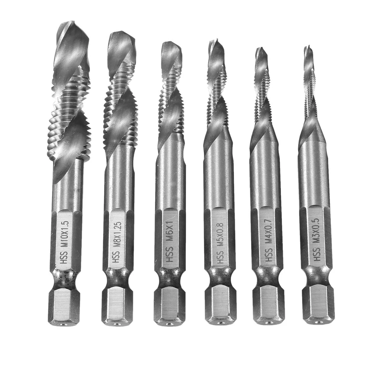 Drillpro 6pc HSS Countersink Drill Bit Set - 1/4 Hex Shank for UNC & Metric