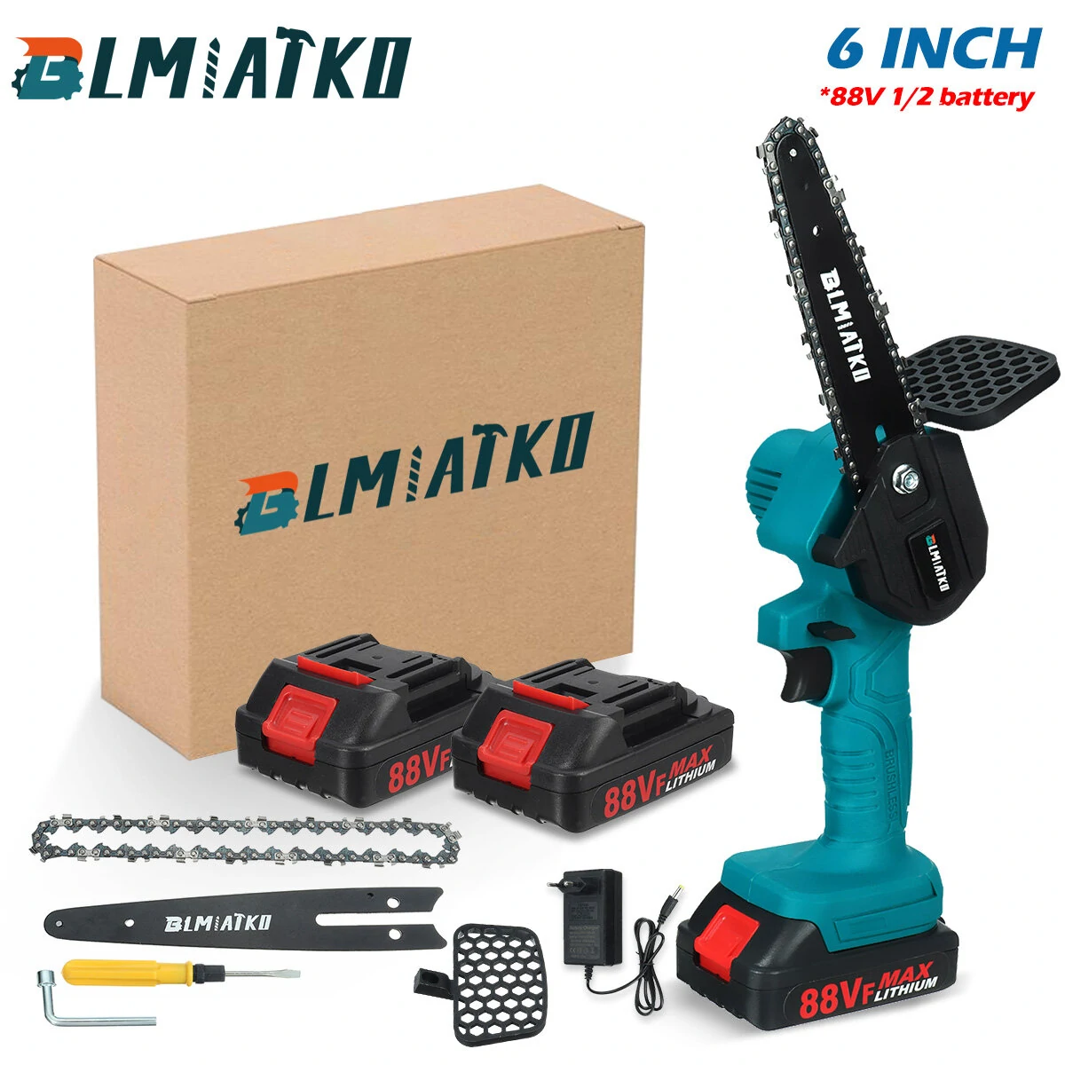 BLMIATKO 88VF Cordless Chainsaw - 6 Inch 3000W One-Hand Electric Wood Cutter