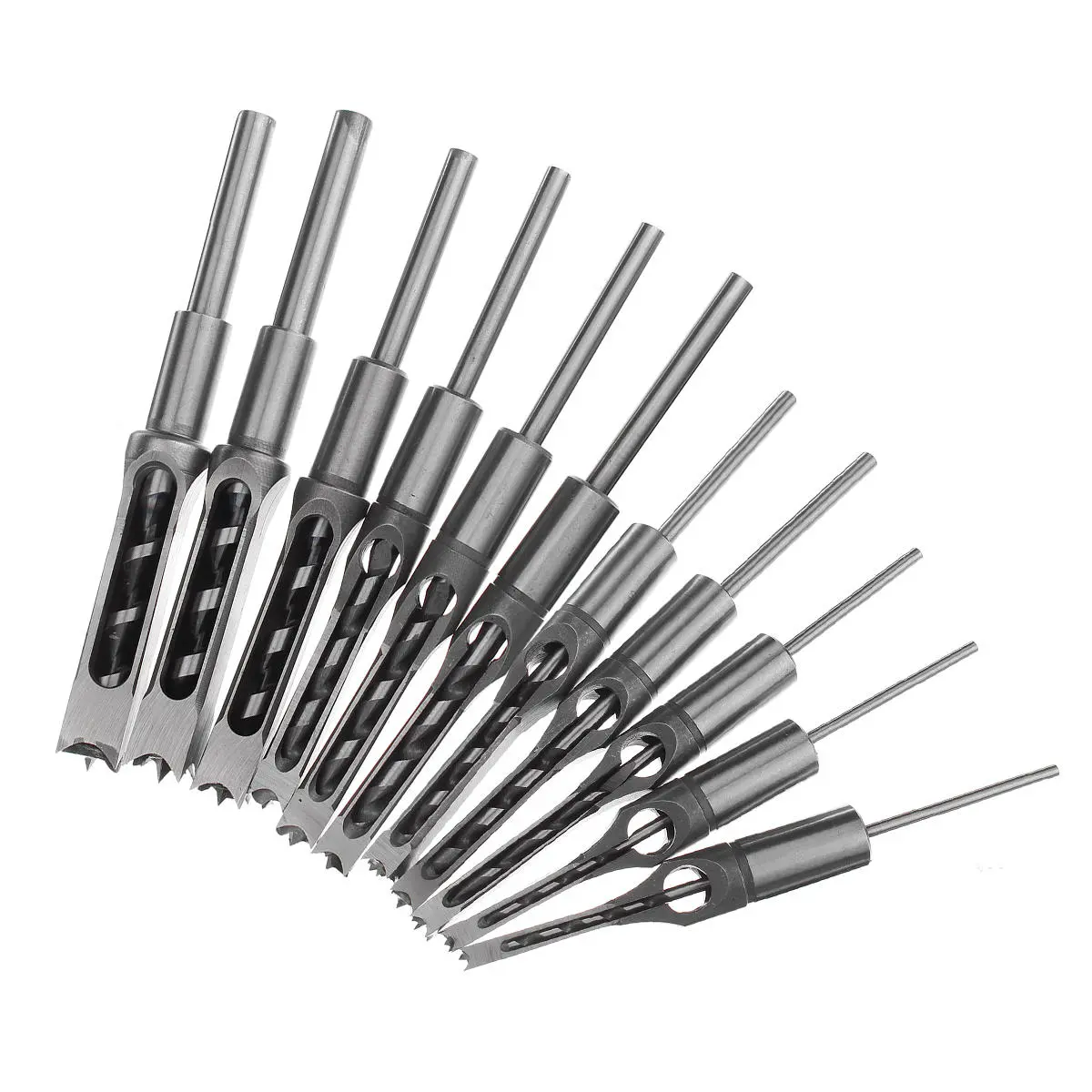 Woodworking Drill Bit Square Hole Chisel Mortising Kit - 11pcs 6-19mm Tenon Tool