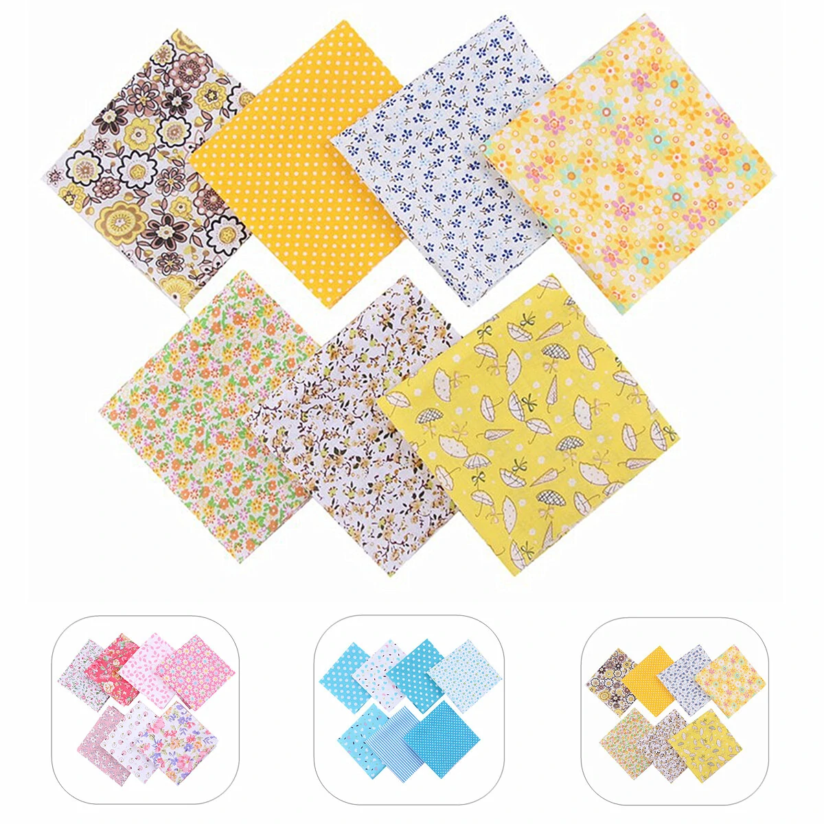 DIY 7PCS Floral Cotton Fabric Bundle for Quilting & Patchwork Sewing Crafts
