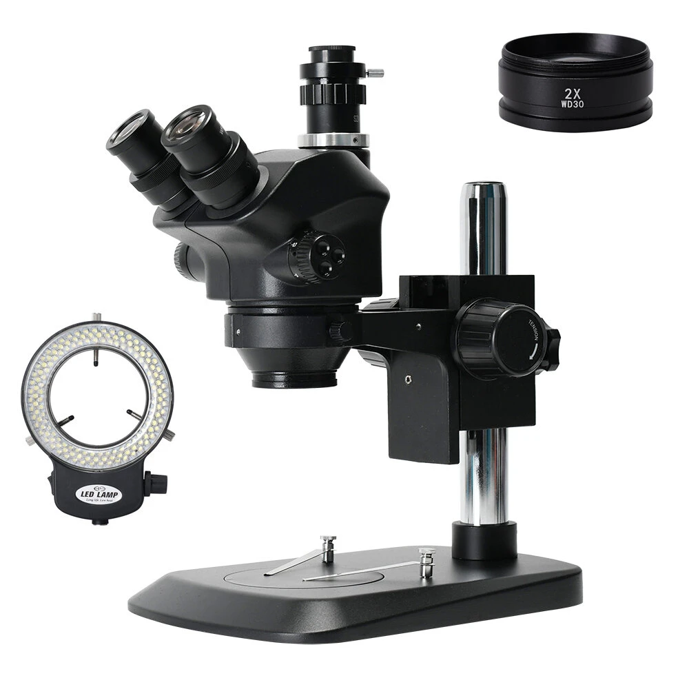 AmScope 7X-50X Trinocular Stereo Microscope | 2.0X Barlow Lens & 144 LED Light