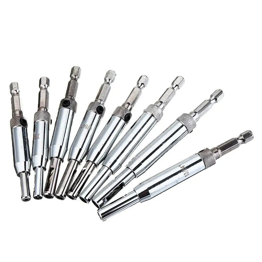 Self-Centering Door Hinge Drill Bit Set | 8pcs 5/16 & 1/4 Inch | Twist Wood Hole Puncher