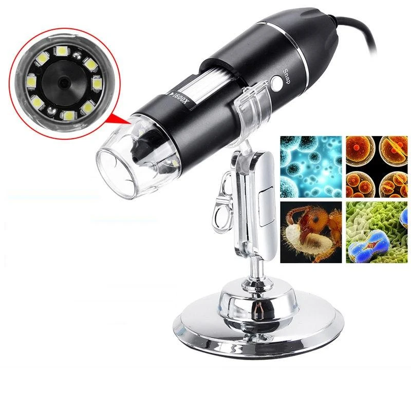 USB-C Digital Microscope 1000X - 3-in-1 Magnifier Camera with 8 LED Stand for Android