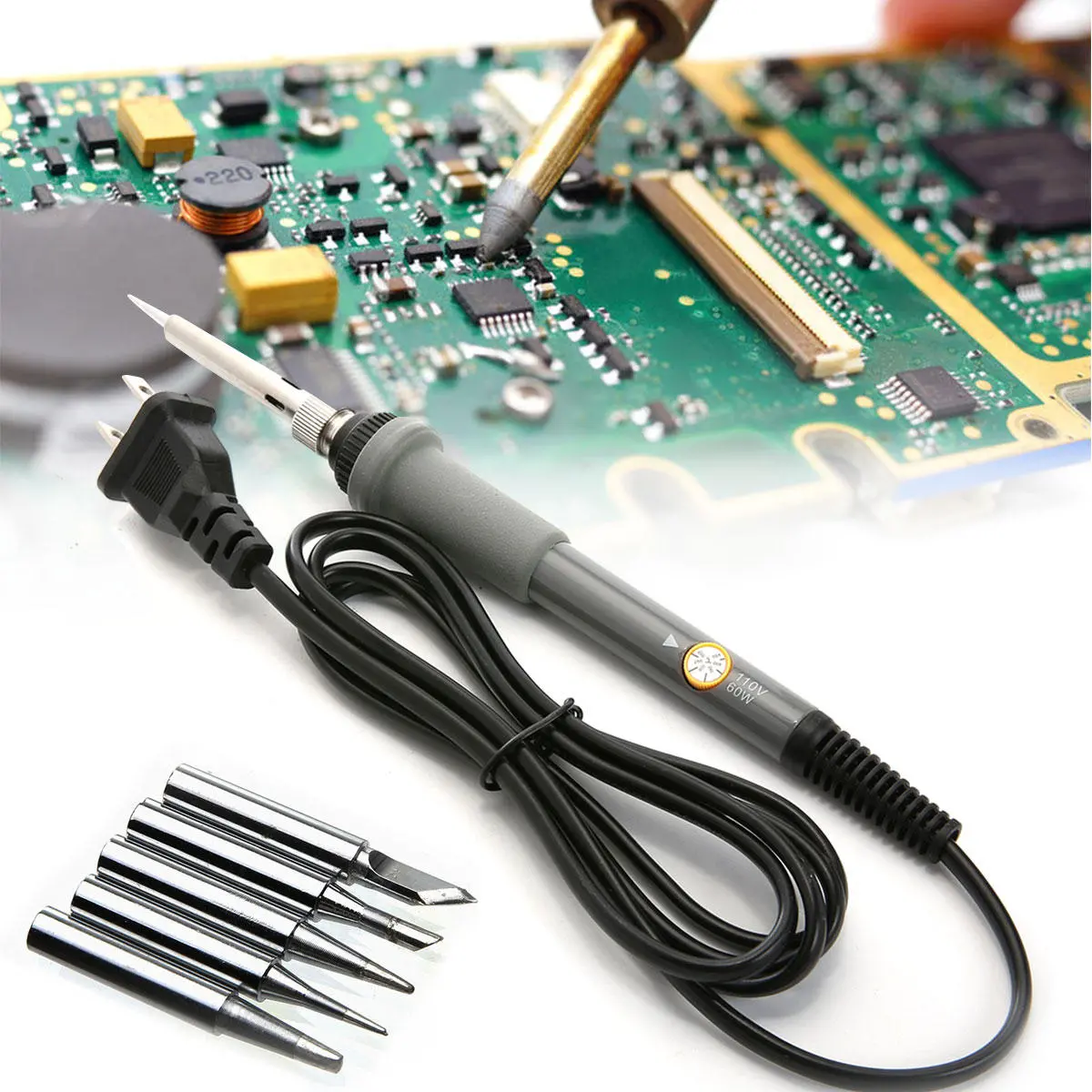 Adjustable Temperature 110V Electric Solder Iron Tool - with 5 Tips