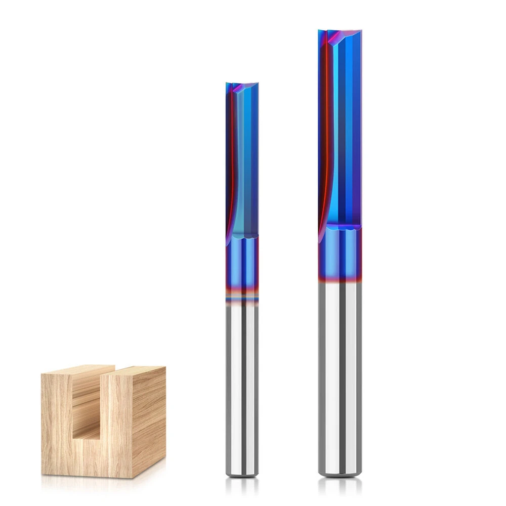 Tungsten Carbide Straight Router Bit | 1/4 Inch 2-Flute | Nano Blue Coating for CNC Woodworking