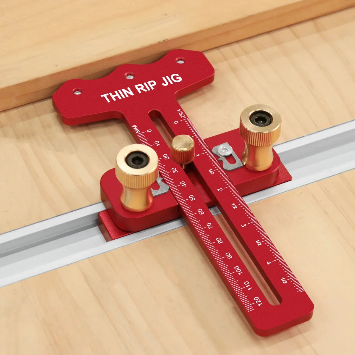 Thin Table Saw Jig - Adjustable Aluminum Guide for 3/8 x 3/4 U Slot | Laser Engraved Scales