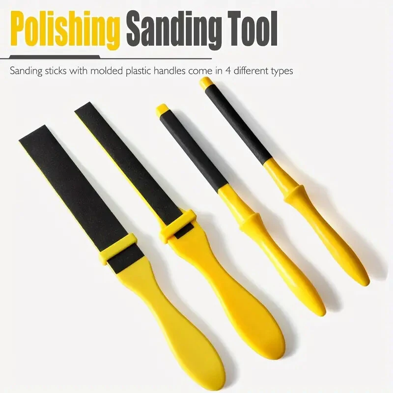 4PCS Sanding Sticks Set with Molded Handles - Wood Metal Plastic Polishing Tools | Calcite Grit
