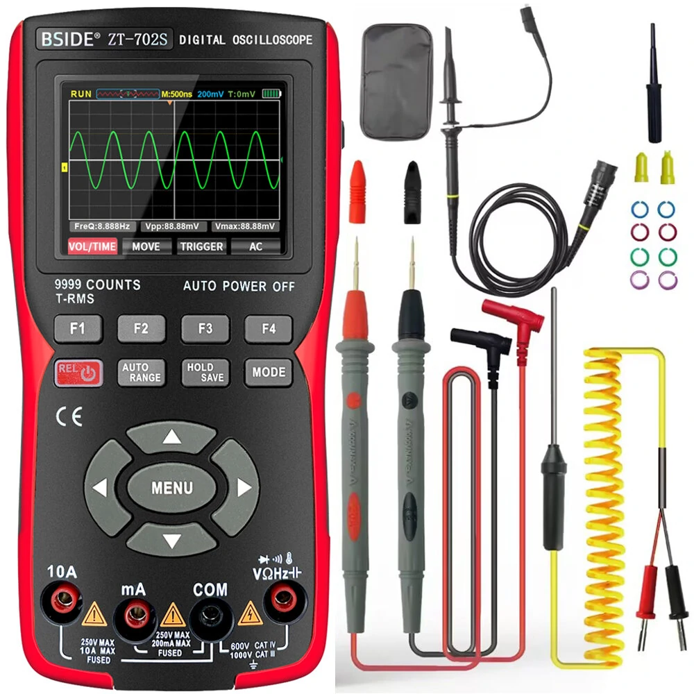 BSIDE ZT702S Multimeter & Oscilloscope - True RMS, 48M/S, 10MHz, PC Data Storage