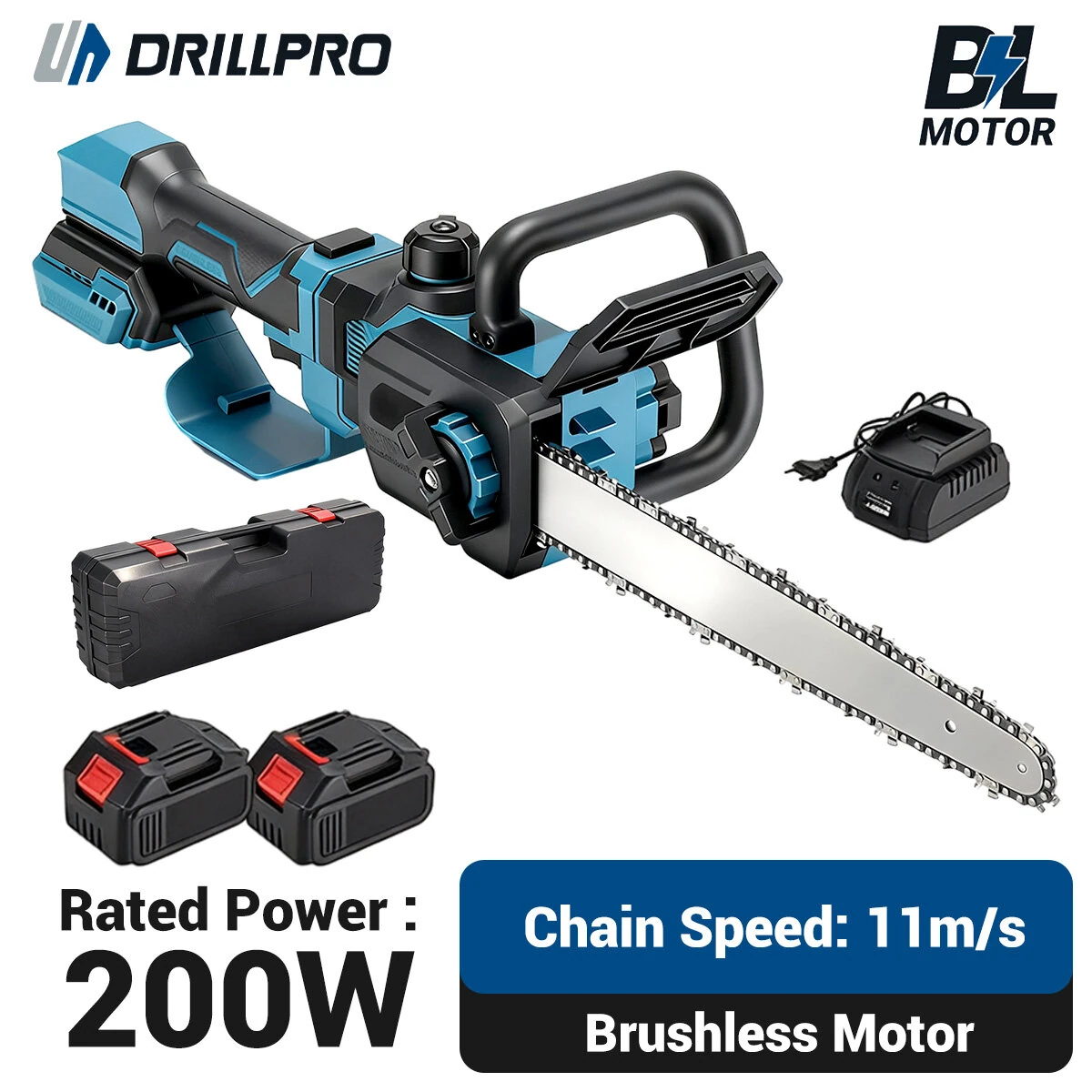 Drillpro 12 Cordless Brushless Chainsaw - 200W Telescopic Electric Saw | 11m/s Chain Speed