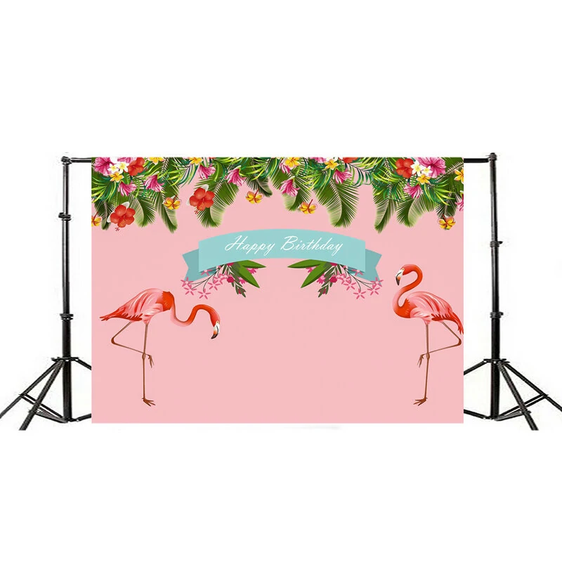 Tropical Flamingo Birthday Backdrop - 7ft x 5ft Vinyl Photography Studio