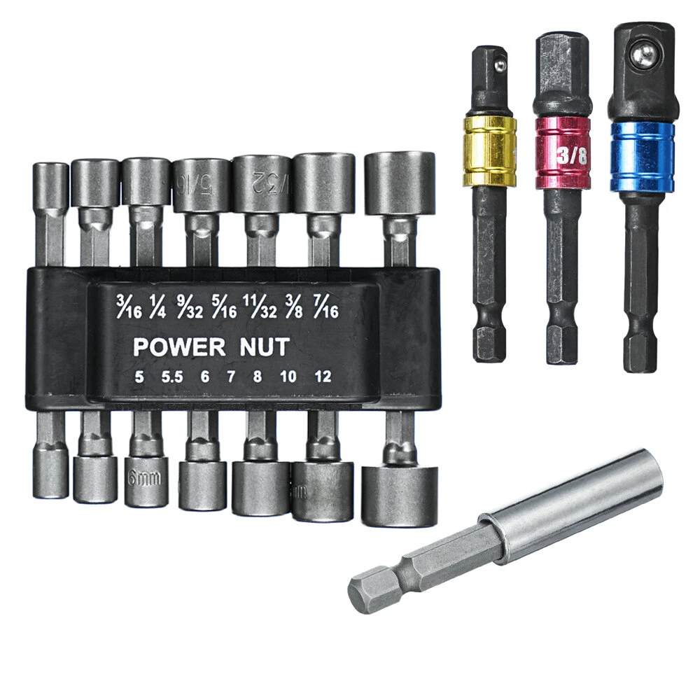 Hexagon Handle Socket Wrench Set - 14Pcs with 3 Socket Adapters | 1/4 3/8 1/2 Inch