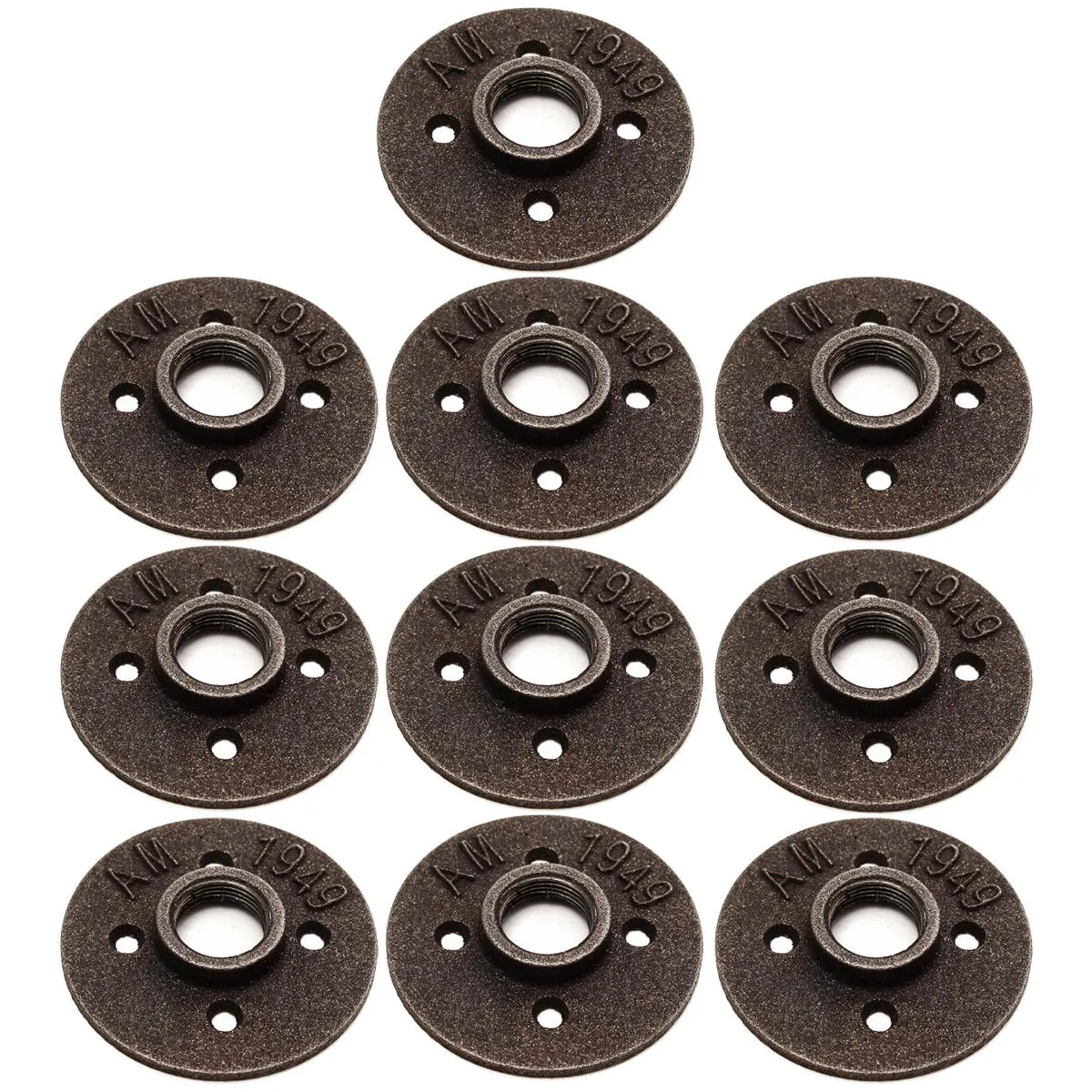 10pcs 3/4 Inch Black Malleable Iron Floor Flange - NPT Pipe Fitting Antique