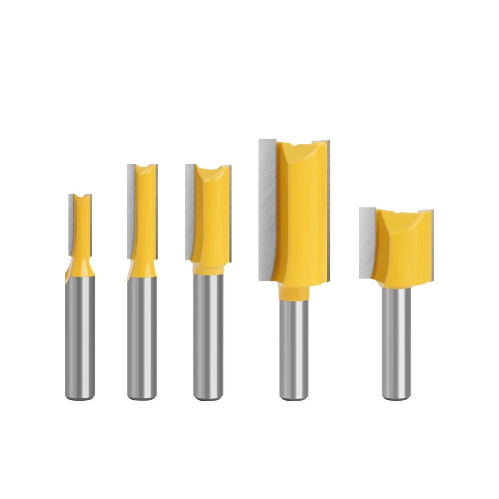 LAVIE 5pc 8mm Shank Straight Router Bits | Tungsten Carbide Double Flute | Woodwork Tool Set C08002T5A