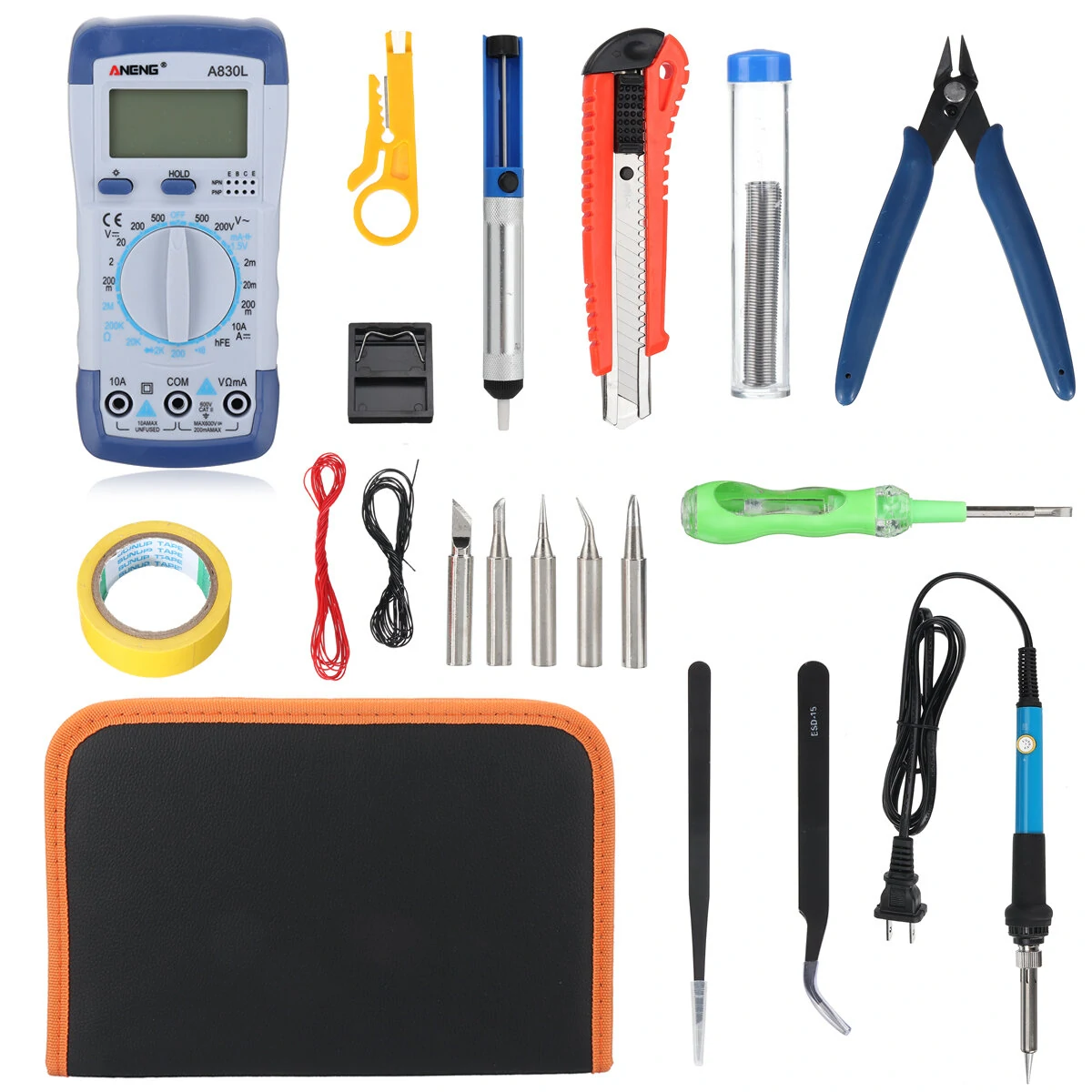 60W Adjustable Temperature Soldering Iron Kit - 21Pcs Multimeter Set | 110V/220V