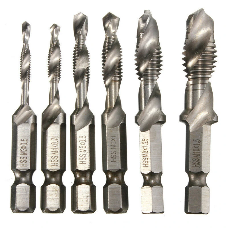 HSS Spiral Flute Countersink Drill Bit Set | 6pc M3-M10 Screw Tap Set
