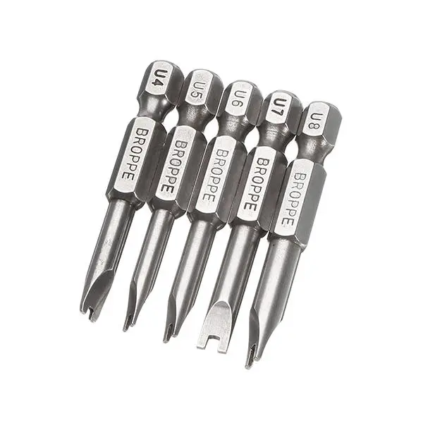 Broppe 5pcs 50mm 1/4 Inch Hex Shank U-Shape Screwdriver Bits - Magnetic