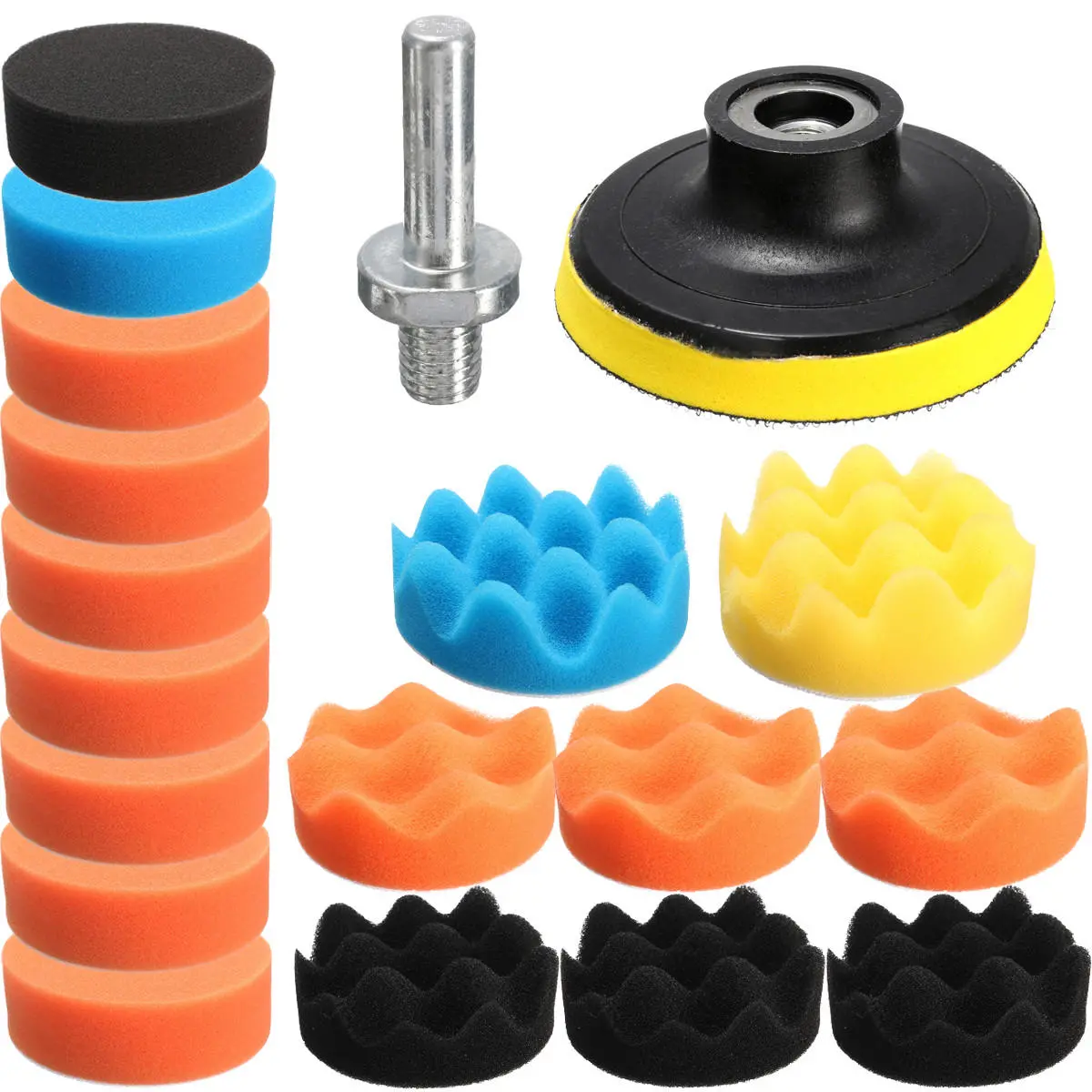 Drillpro 80mm Buffing Pad Kit - 19PCS Flat Sponge Polishing Pad Set