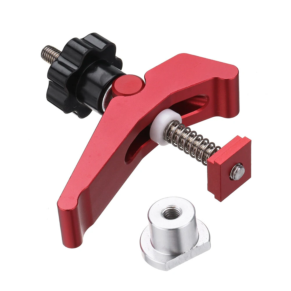 HONGDUI Red Quick-Acting T-Slot Clamp Set - Aluminum Alloy Hold Down for Woodworking Table