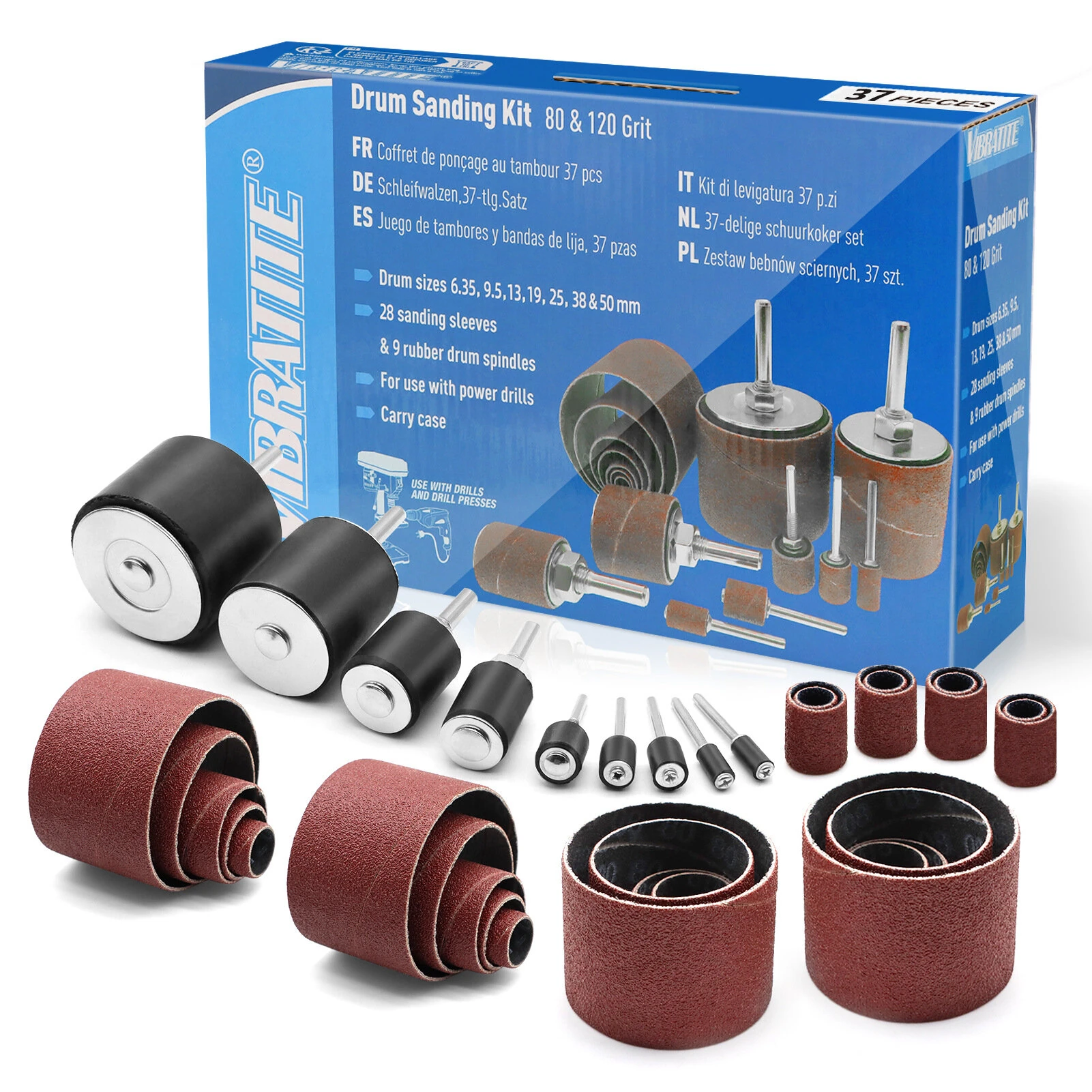 Sanding Drum Kit 37 Pcs - Rubber Spindle Sander for Drill Press | Carpentry Tool