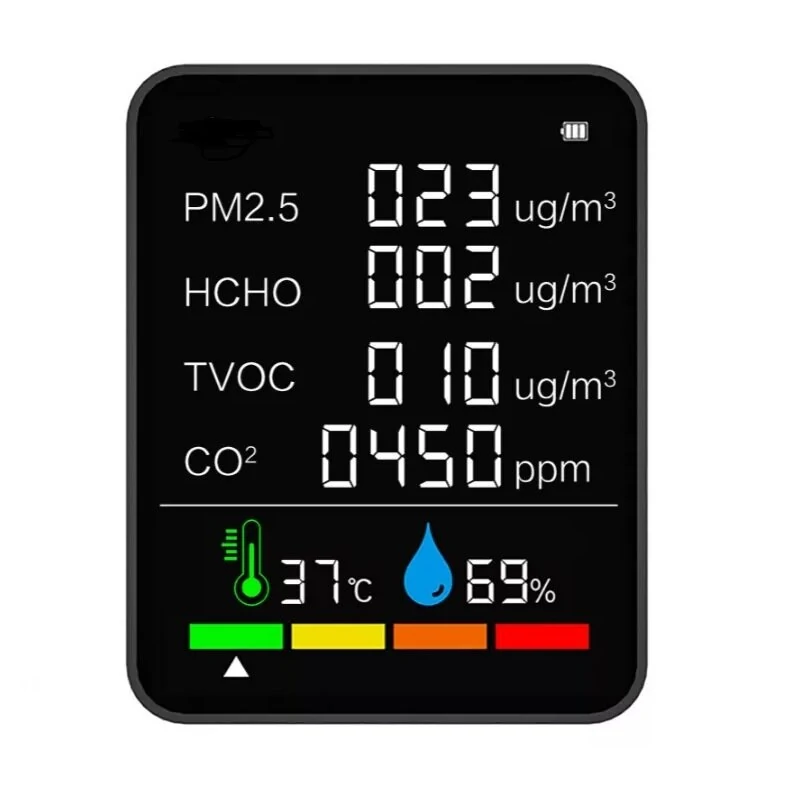 6 in 1 Air Quality Monitor - PM2.5 CO2 Tester | Digital Temp & Humidity Meter