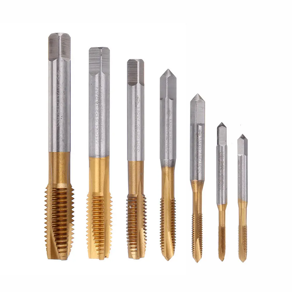 Drillpro M3-M12 Machine Screw Plug Tap - Titanium Coated Steel Straight Flute