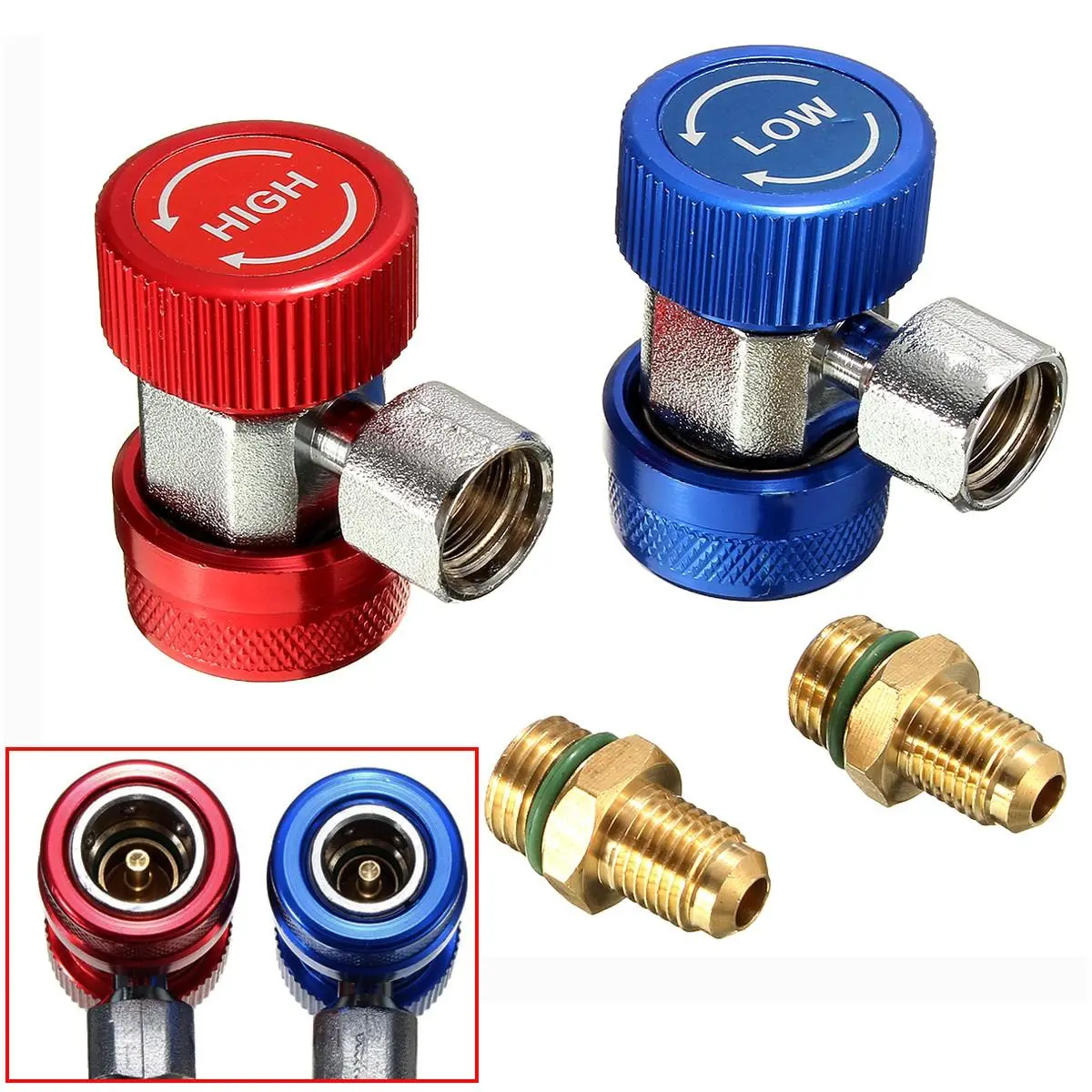 A/C R134a Quick Connect Adapter Coupler - 90 Degree Flange Extractor Valve Core