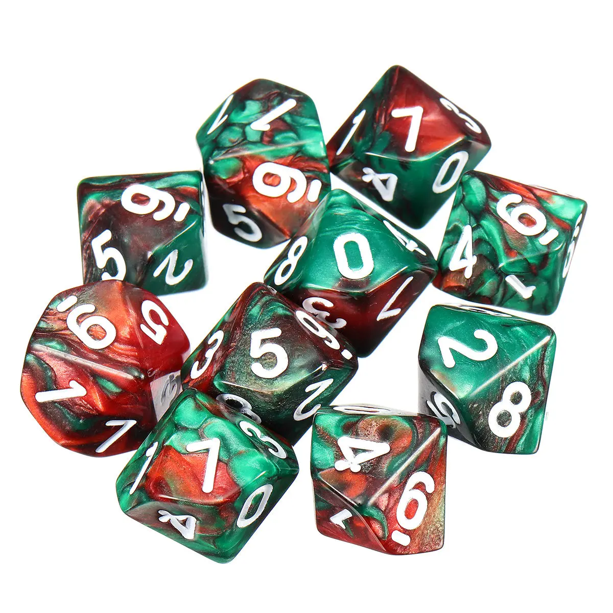 10-Sided Dice Set - 10pcs Polyhedral D10 Dice for RPG Games with Bag