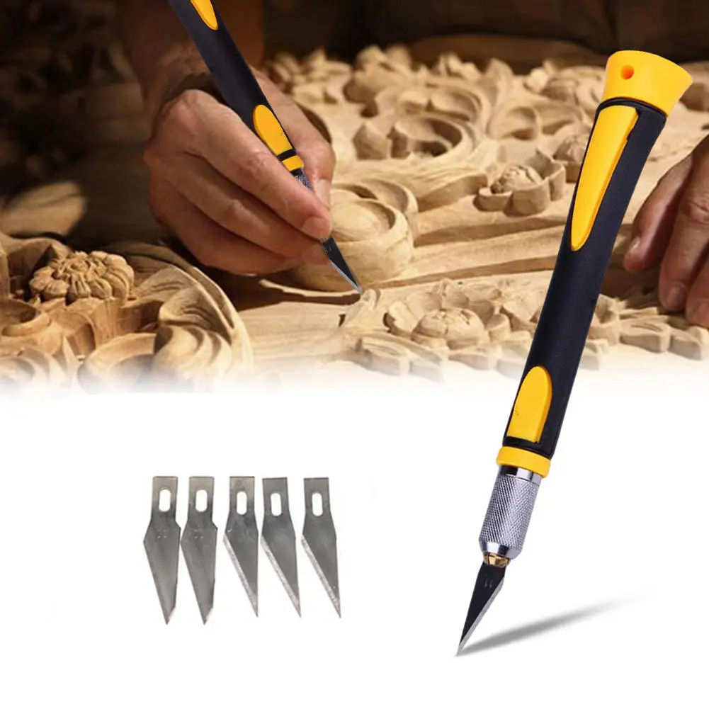 Wood Carving Tool with 5 Blades - Sharp Non-Slip Handle for Craft & Sculpture