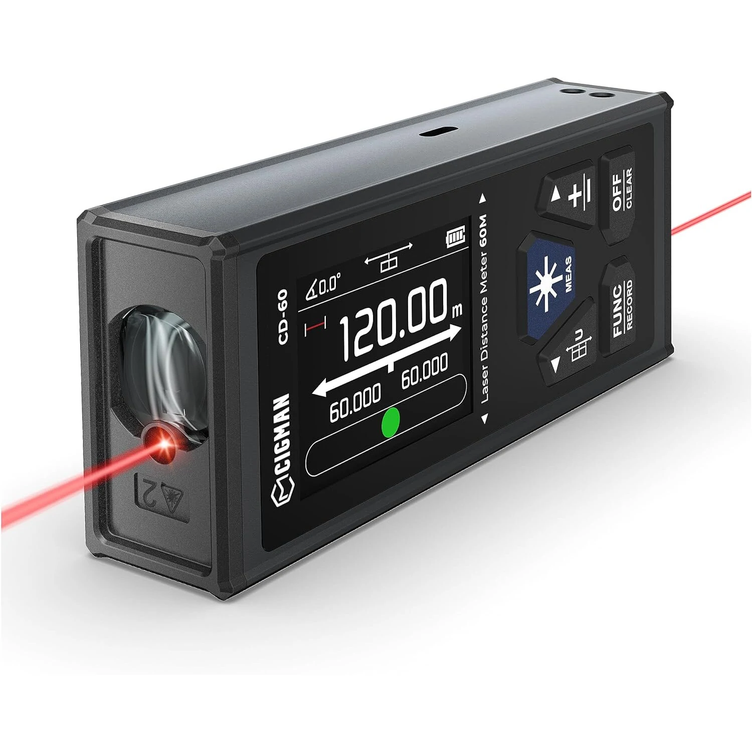 CIGMAN CD-60 Laser Distance Meter - 393ft High Precision - Rechargeable with LCD Display