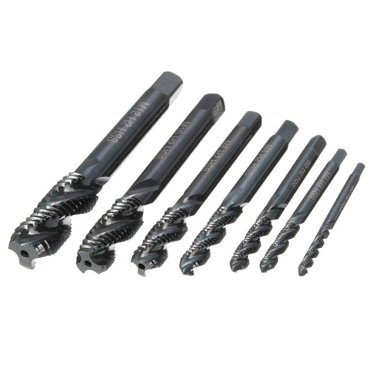 Drillpro 7pcs M3-M12 HSS Spiral Tap Set | Nitride Coated Metric Thread