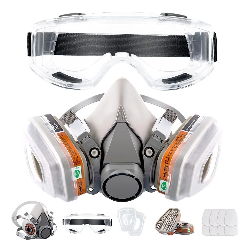 3M Reusable Half Face Gas Mask - with Safety Glasses & Double Filtration
