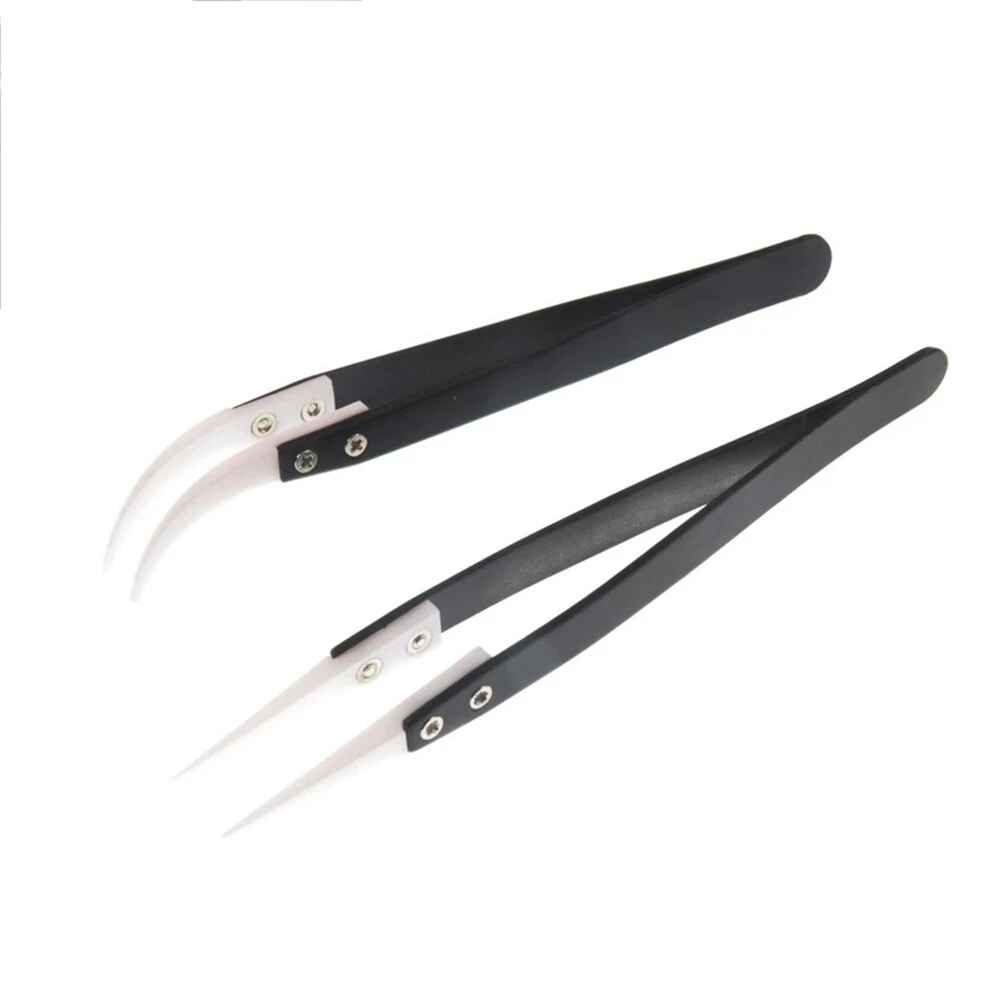 Ceramic Reverse Tweezers - Non Conductive & Heat Resistant - Curved & Straight Tips