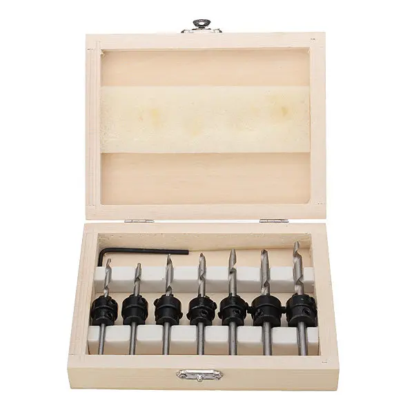 CraftPro 7pc Tapered Countersink Drill Bits with Adjustable Stop Collar Set