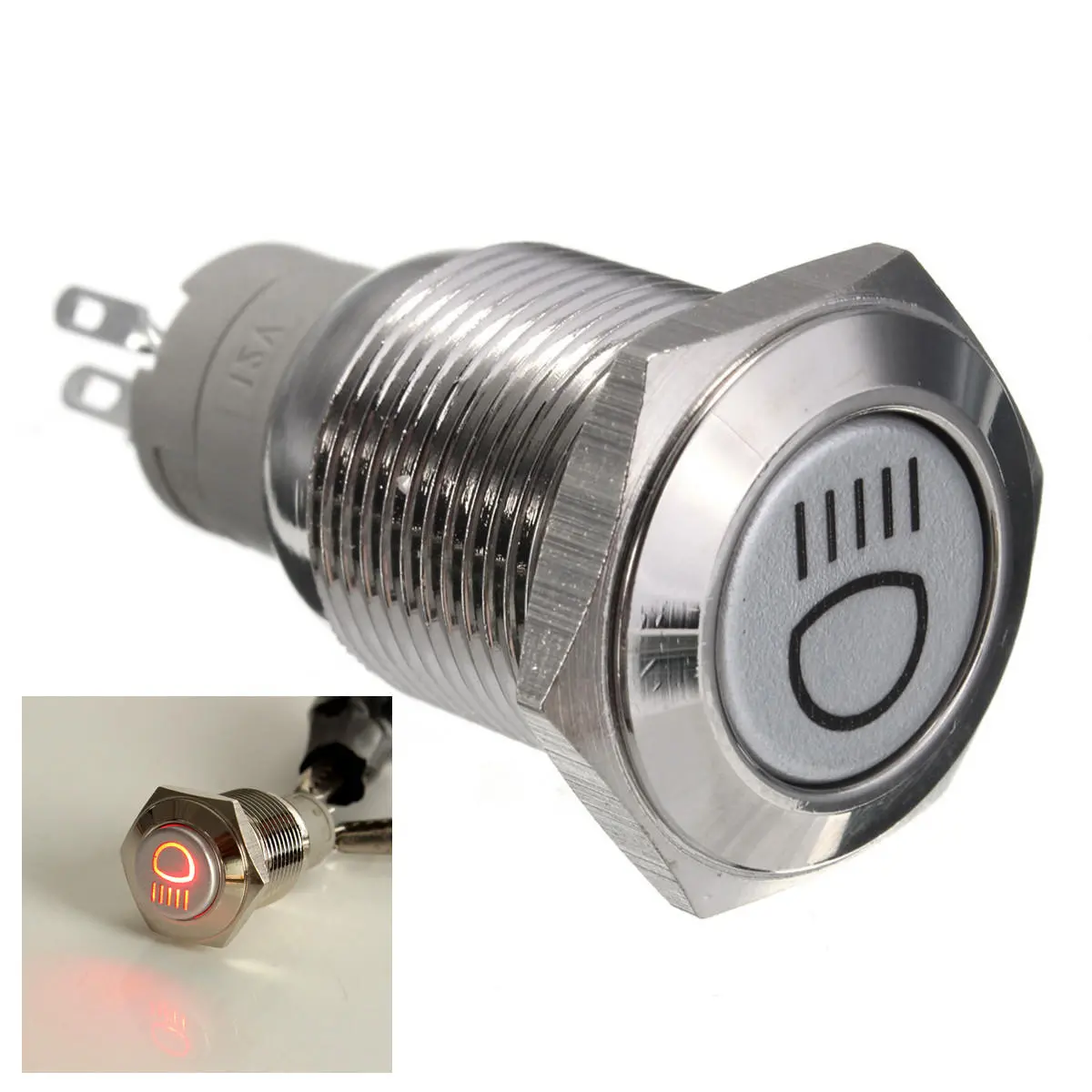 12V 16mm LED Push Button Switch - Waterproof Self-Locking for Cars