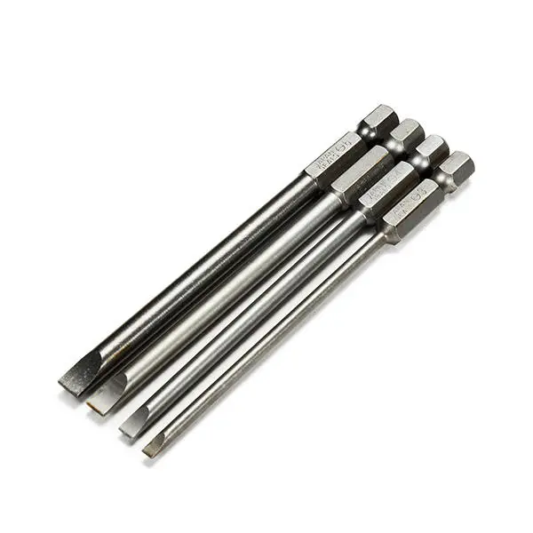 4pcs 100mm Magnetic Flat Head Screwdriver Bits | 3-6mm Slotted Tip | 1/4 Hex Shank