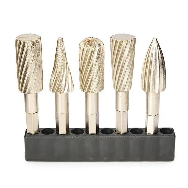 5pcs 6.35mm Hex Shank HSS Rotary Burr Set | 12.7mm Head Cutter for Grinding