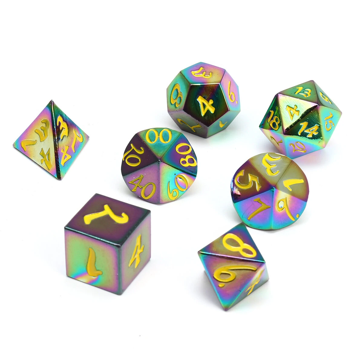 7Pcs Antique Metal Polyhedral Dice Set for D&D | RPG Gaming Gadget with Bag