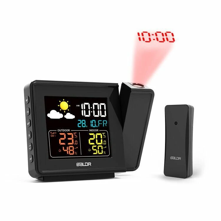 Baldr B0367WST2H2R-V1 Projection Clock - Digital Weather Station with LCD Color Screen