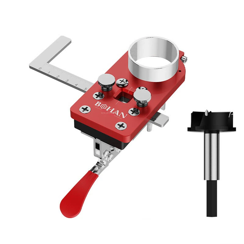 Concealed Hinge Jig - 35mm Door Hinge Punch with L-Shape Ruler & Clip | Aluminum Alloy