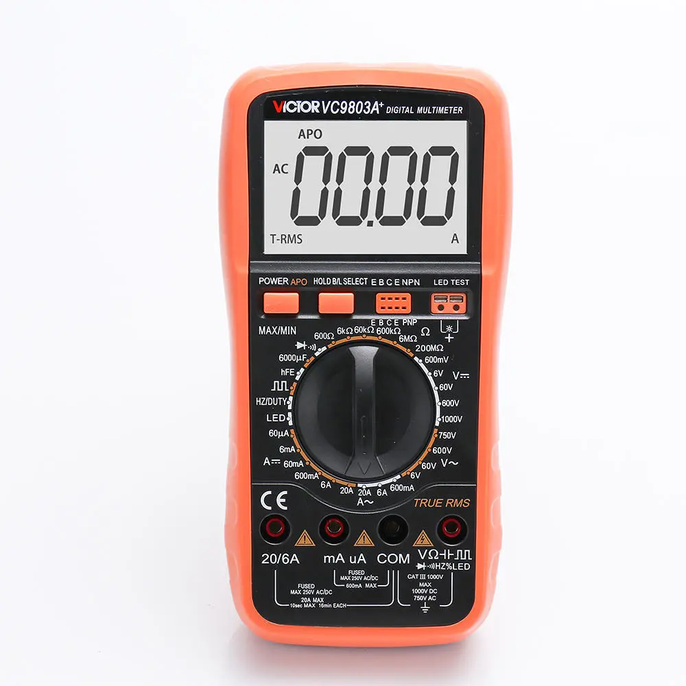 VC9803 Digital Multimeter - Backlit LCD, AC/DC, Voltage, Current, Resistance, Capacitance, Diode, Triode, Tester