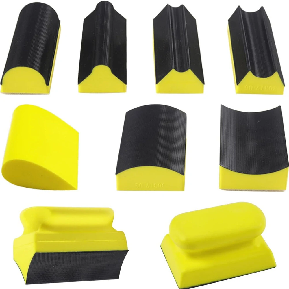 9PCS Hand Sanding Blocks Set - Contoured Profile for Auto Body & Wood - Yellow Durable Foam