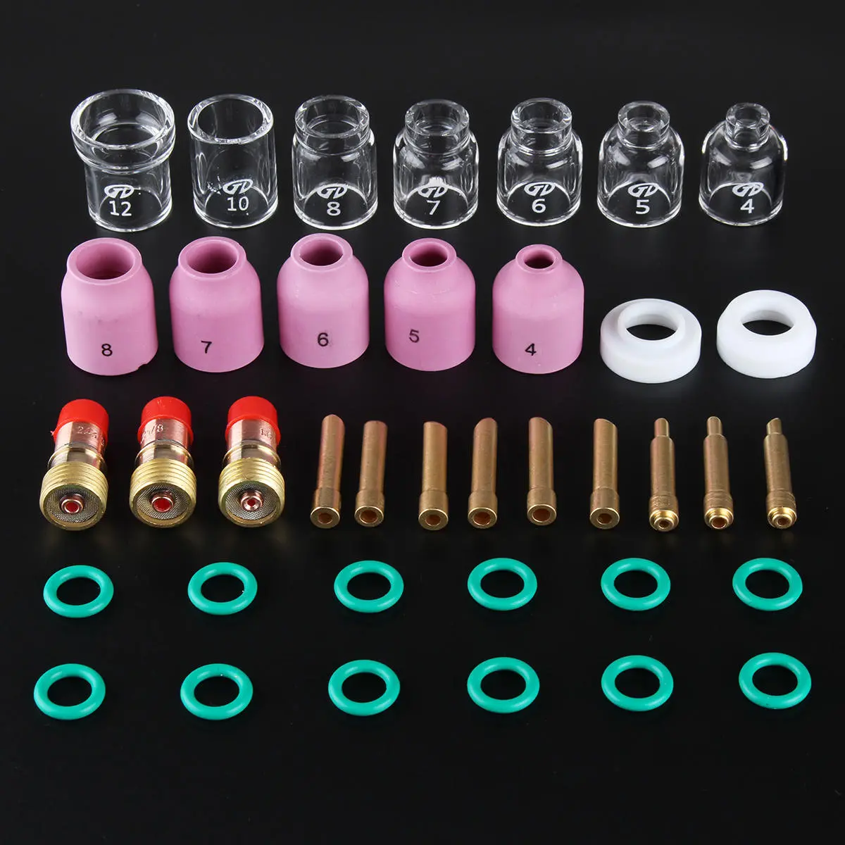 38Pcs TIG Welding Stubby Torch Kit - WP-17/18/26 Ring Slot Joint Clamp & Glass Cup