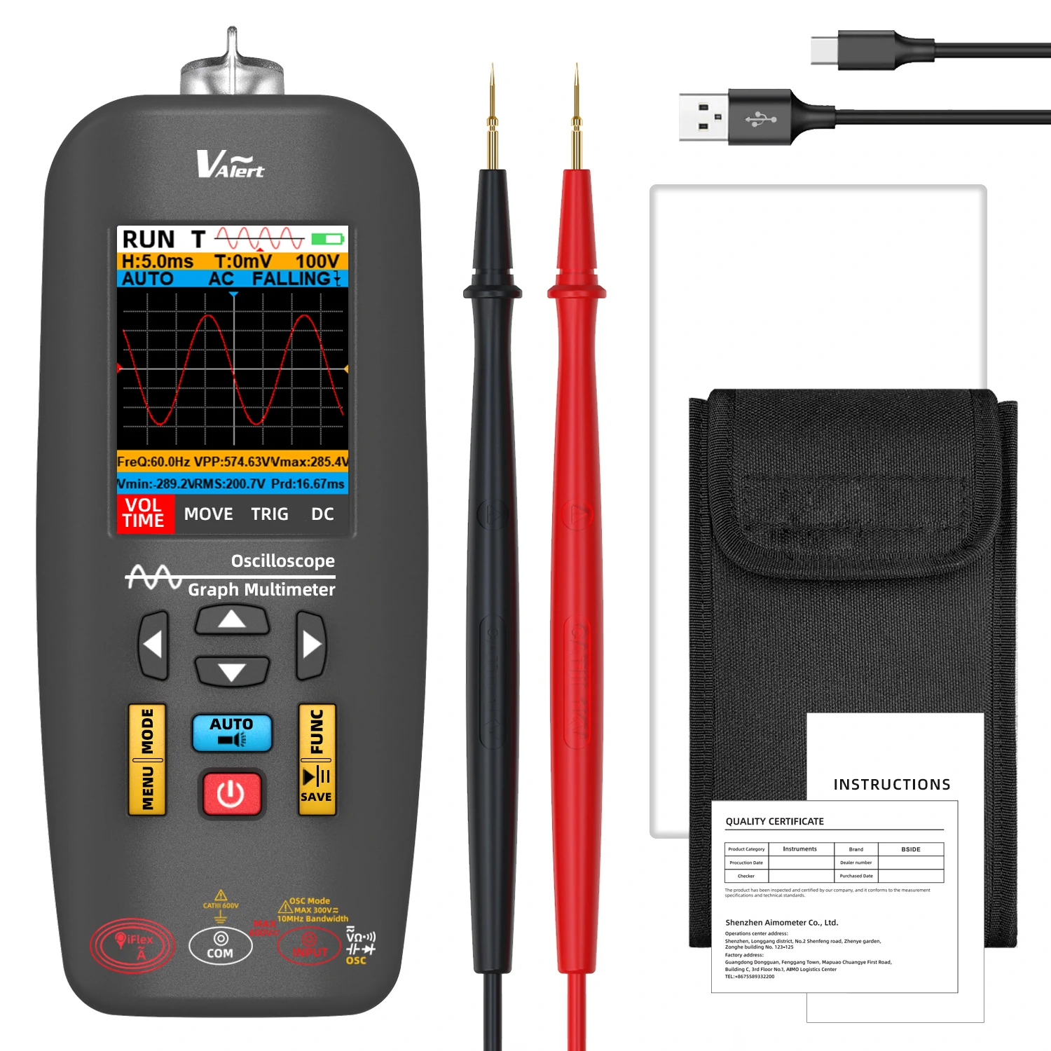 BSIDE O1X Digital Handheld Oscilloscope Multimeter - 10MHz Bandwidth | 48MSa/s | Color Display | Rechargeable