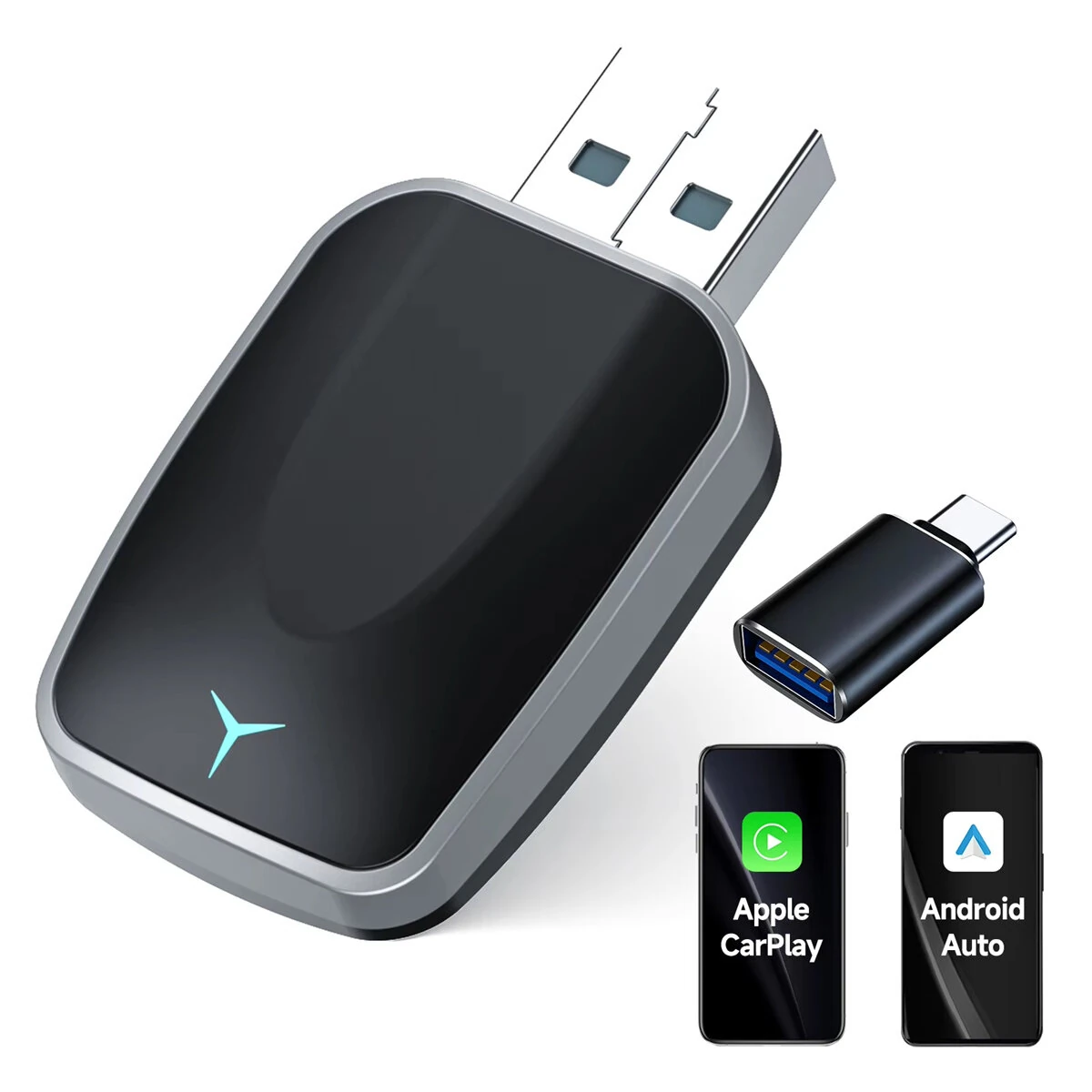Wireless CarPlay & Android Auto Adapter - 2-in-1 Plug & Play USB Adapter
