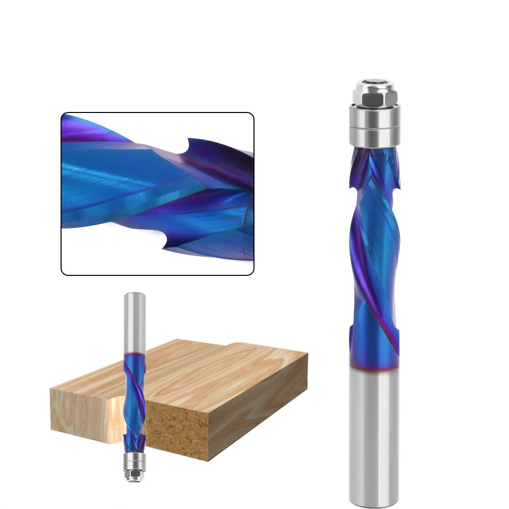 YK20 Carbide CNC Router Bit | 1/2 Shank Blue Coated Compression Flush Trim Mill