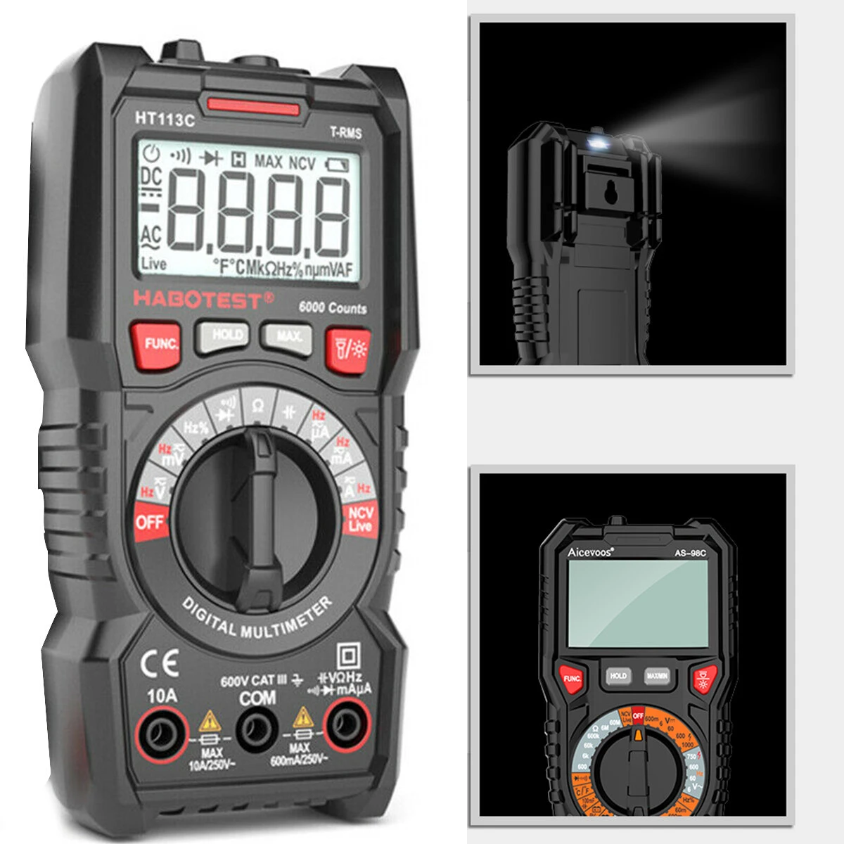HT113C Professional Digital Multimeter - LCD Handheld with Flashlight | AC/DC Voltage Tester